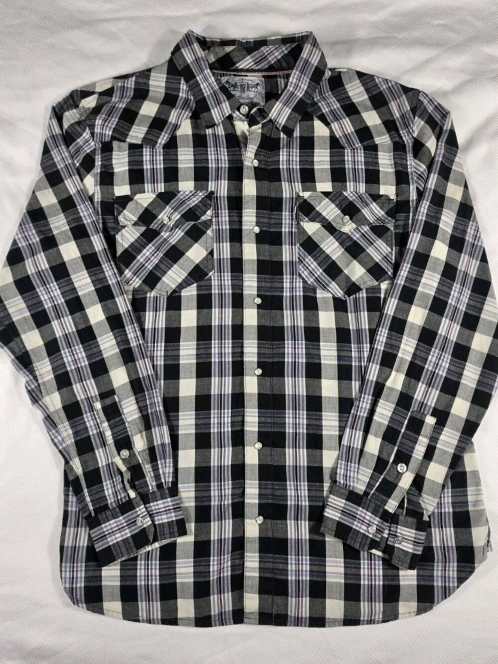 Levi Strauss Men's L Black Purple Plaid Western Pearl Snap Long Sleeve Shirt EUC